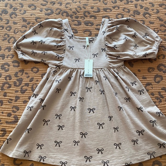 Rylee + Cru Other - Rylee + Cru Beige Dress with Black Bow Print